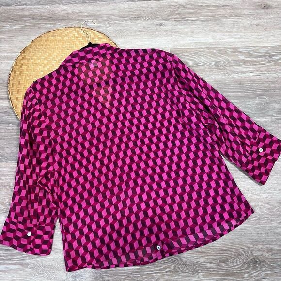 Johnny was 100% silk geometric cube print blouse‎ art to wear - Picture 3 of 5